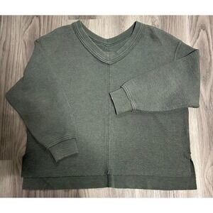 Aerie Waffle Knit Oversized V-Neck Sweatshirt Sage Green Mens Medium